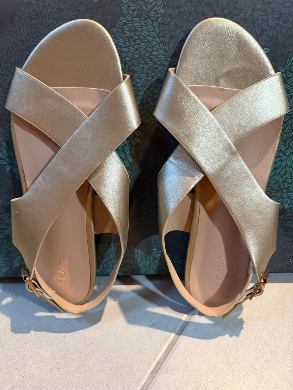 NWOT Metallic Gold Crisscross Slingback Sandals